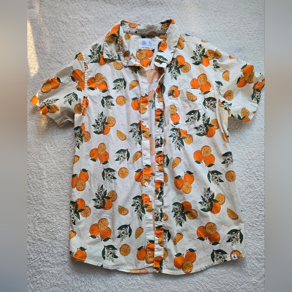 Hurley Men's Orange Fruit Print Cotton Spring/Summer Button-Up Shirt Sz M